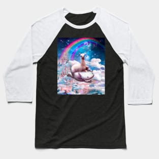 Space Llama Riding Axolotl - Rainbow Baseball T-Shirt